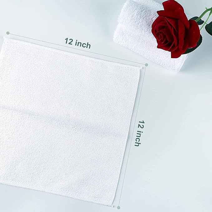 Orighty Washcloths Bulk, 100 Pack Highly Absorbent & Soft Feel Microfiber Face Towels, Multi-Purpose Wash Cloths & Hand Towels for Bathroom, Hotel, Spa, and Gym, 12x12 Inch, White