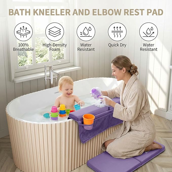 Bath Kneeler and Elbow Rest Pad for Baby - Memory Foam Kneeling Mat for Tub and Bath Toy Organizer
