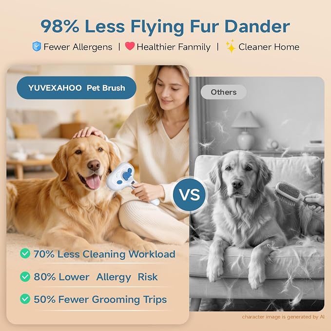 Pet Steam Brush for Dogs & Cats with Dual Cool Mist Spray | Cat Brush for Shedding, Self-Cleaning Grooming Tool, Hair Remover, Anti-Static, Skin-Safe for Long-Haired Dogs & Cats