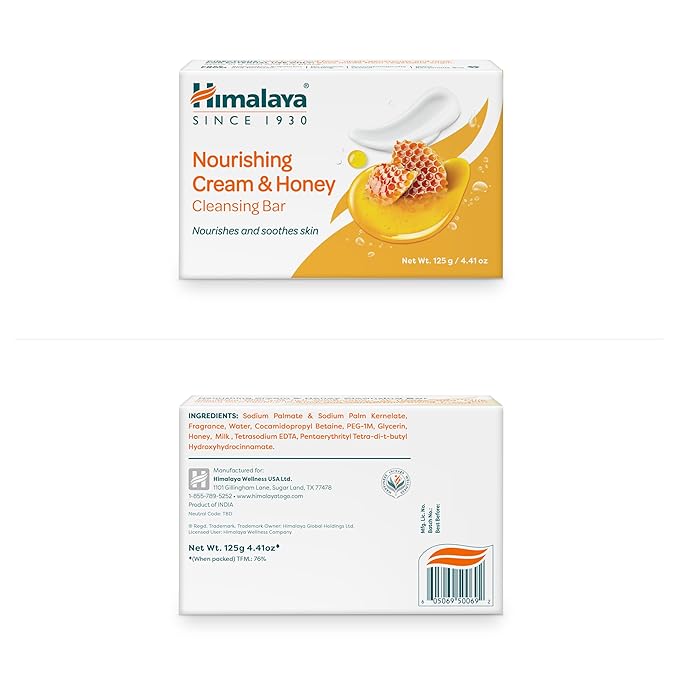 Himalaya Nourishing Cream & Honey Cleansing Bar Soap, Soft Milk and Honey Hand Soap, for Face and Body, Face Soap Bar, Face Wash Bar, Bath Soaps, Soft Skin, 4.41 oz, 12 Pack