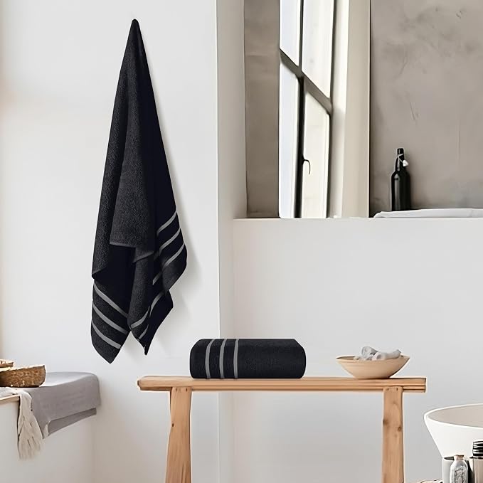 MyOwn Cotton 2 Pack Oversized Bath Towel Set 28x55 inches, Large Bath Towels, Ultra Absorbant Compact Quickdry & Lightweight Towel, Ideal for Gym Travel Camp Pool - Black, 71621