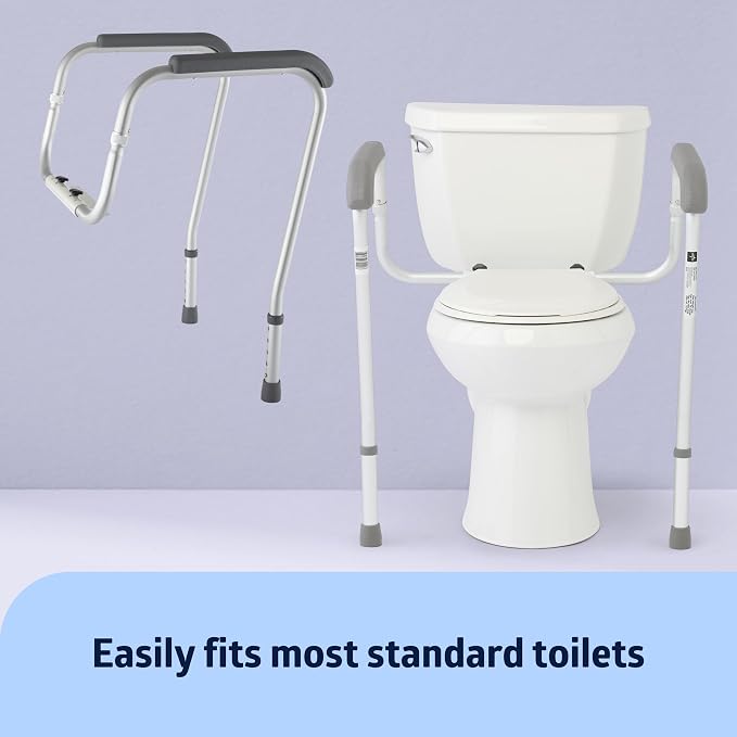 Medline Toilet Handle Safety Rail, Grab Bar for Bathroom, 26" to 31" Adjustable Height, 250-lb. Capacity, Aluminum