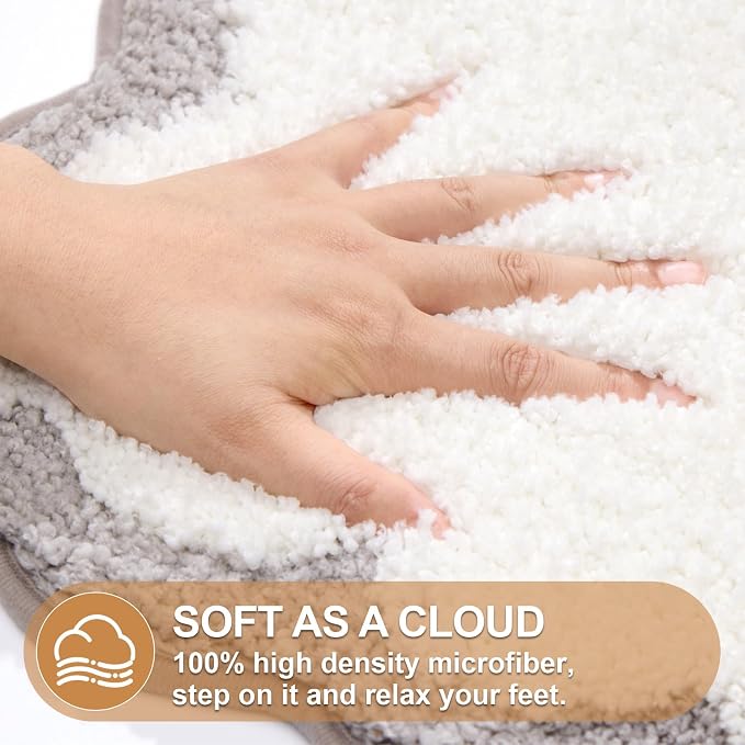 ORTIGIA Long Cute Scalloped Bathroom Rugs Runner, Fun Gray Plush Microfiber Scallop Bath Mats Non Slip Washable Quick Dry Absorbent, Rug Carpet for Bathtub Sink Laundry Room Bedroom, 24x59