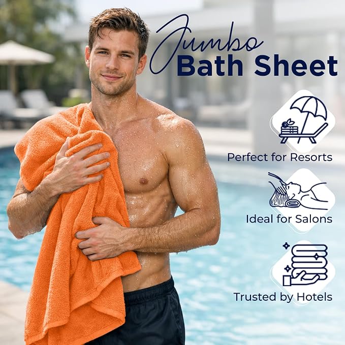 DAN RIVER Pack of 1 Jumbo Bath Sheet 40x80 Inches, Soft Fluffy Bath Sheets Towels for Adults, Quick Dry Shower Towels - Orange