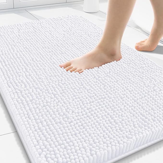 Arotive Bathroom Rugs 30x20, Extra Soft Absorbent Shaggy Chenille Bath Rugs, Machine Washable Rubber Backing Bath Mats for Bathroom Floor Tub and Shower, Home Decor Accessories, White