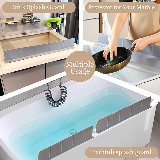 23" Ultra Silicone Sink Splash Guard Released in 2026,Self-Draining Water Splash Guard for Kitchen Sink,Bathroom and Island,with 3.5" High Splash Guard & 7 Strong Suction Cup (Grey)