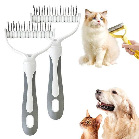 Double-Sided Pet Grooming Brush for Dogs and Cats, 2026 New Dog Deshedding Brush, Dematting Comb Removes Tangles Knots and Loose Fur, Ergonomic Pet Grooming Tool (White*2)