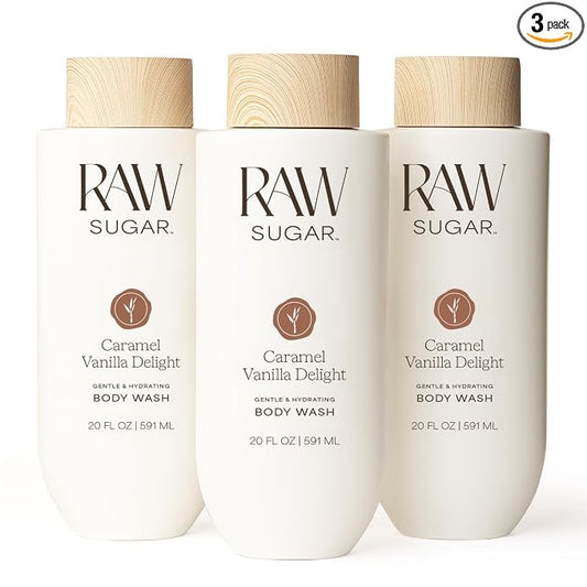 RAW SUGAR Body Wash, 20 fl oz (Pack of 3), Caramel Vanilla Delight