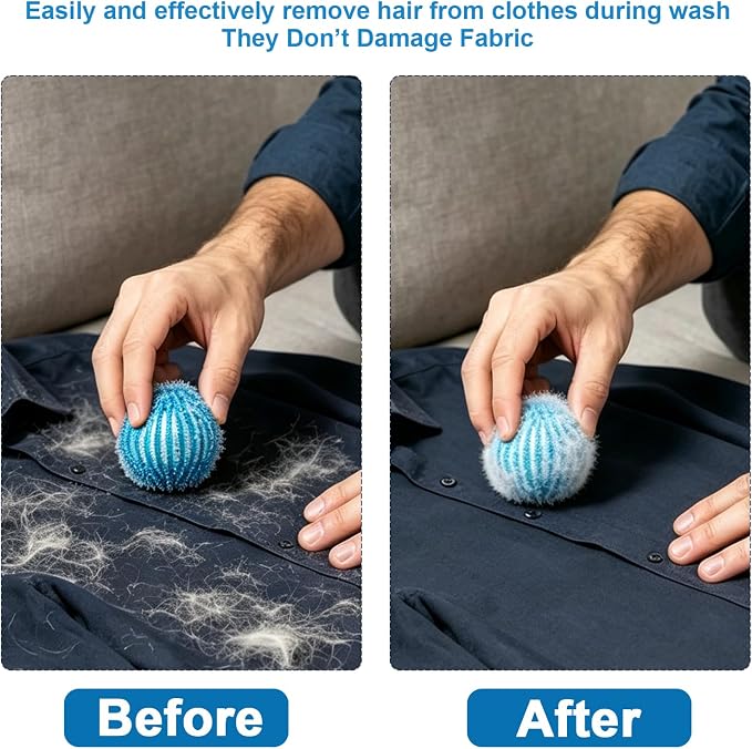 12Pcs Pet Hair Remover for Laundry - 2 inch Large Ball Lint Traps for Washing/Dryer Machine, Effective Cat Dog Laundry Pet Hair Catcher for Clothes,Sheets,Towels,Not Damage Fabric