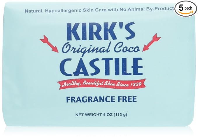 Kirk's Coco Castile Soap, Fragrance Free (Pack of 5)
