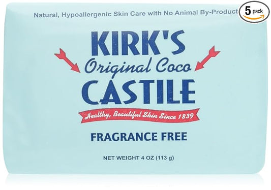 Kirk's Coco Castile Soap, Fragrance Free (Pack of 5)