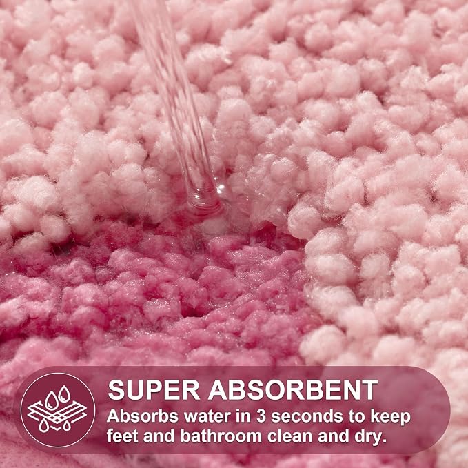ORTIGIA Cute Pink Bow Scalloped Bath Mat, Fun Plush Microfiber Scallop Bathroom Rugs Non Slip Washable Quick Dry Absorbent, Bath Rug Carpet for Shower Stall Vanities Kitchen Floor Entrance, 20x32
