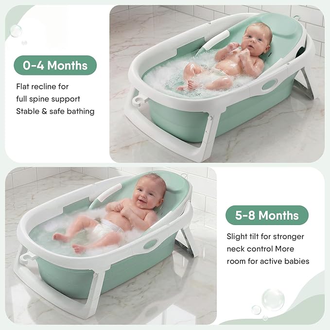 CheerTry 4-in-1 Grow-with-Me Baby Bathtub, Foldable Infant Tub for Newborn to Toddler from 0-24 Months, Collapsible Baby Bath Tub with Removable Bath Basket & Built-in Thermometer for Baby Shower