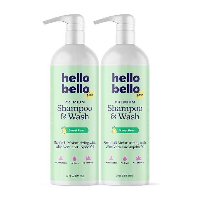 Hello Bello Sweet Pear Shampoo & Body Wash, Hypoallergenic, Dermatologist & Pediatrician Tested Formula for Babies & Kids, 20 FL Oz (Pack of 2)
