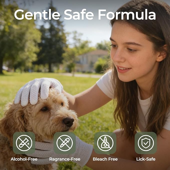ZeaCotio Pet Wipes for Dogs and Cats, Pet Glove Wipes for Paws, Coat, Face and Butt, Thick Soft Pet Cleaning Wipes for Daily Grooming, Dog Grooming Wipes for Travel and Outdoor Use, 10PCS