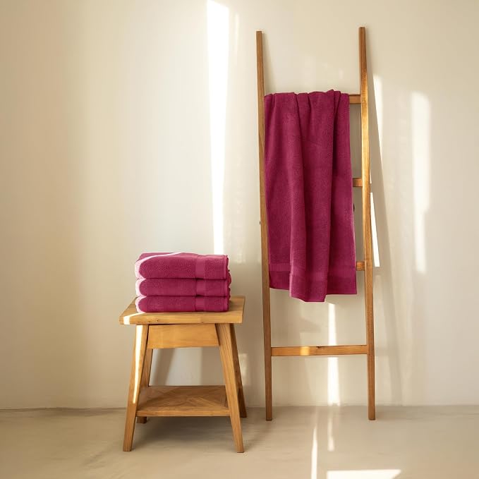 SALBAKOS 100% Turkish Cotton Bath Towel Set of 4 27x54 inch | Heirloom Quality | Hotel & Spa Collection | Ultra Soft, Super Absorbent, Long Lasting Bath Towels | Made in Turkey (Wine, 4 Bath Towels)