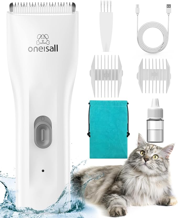 oneisall Pet Clippers for Cat Matted Hair, Quiet Pet Shaver for Cats | Waterproof Cordless Cat Clippers for Matted Long Hair with Storage Bag,Lightweight and Easy to Use for Cat, Pet, Small Dog