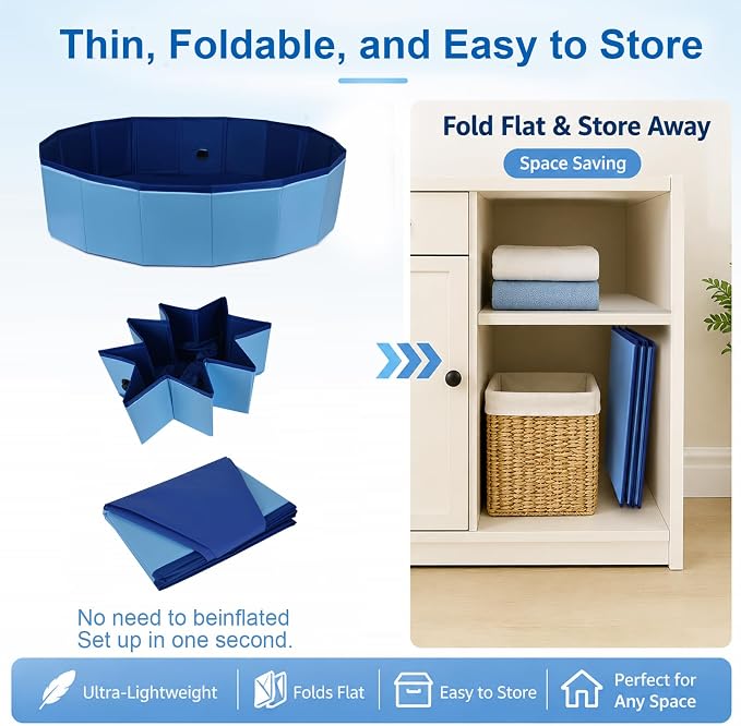 Cat Bath Tub, Foldable Cat Bath Pool with Water Drain Plug, Space Saving Pet Bathtub for Pet Puppy Dogs Cats, Easy to Clean, Can be Used Indoors or Outdoors