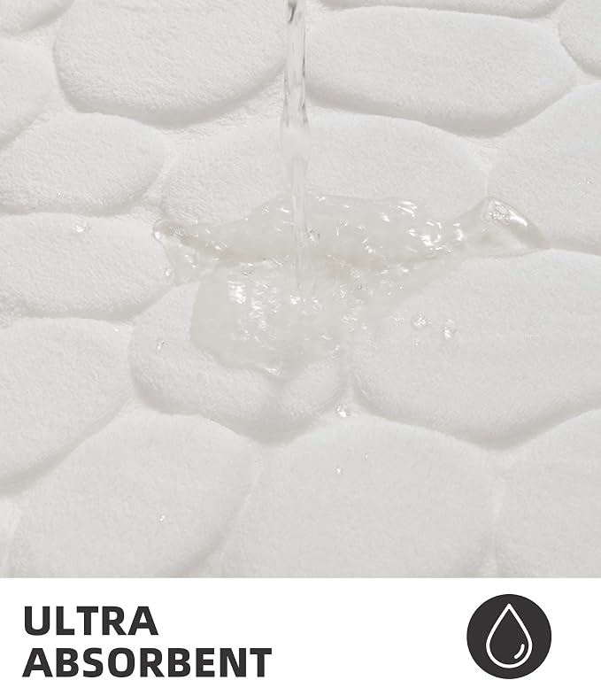 YIHOUSE Memory Foam Bath Mat Cobblestone Bathroom Rugs Super Water Absorbent Bath Mats for Bathroom Machine Washable Bath Rugs(24 x 36,White)