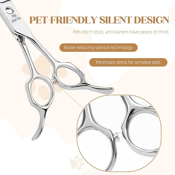Curved Dog Grooming Scissors 7.5 Inch VG10 Steel | Smooth controlled cuts for face, paws, ears and body; comfortable grip for detailed shaping