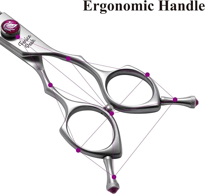 8.0‘’ Curved Chunker Dog Grooming Scissors with Purple Flashing Screw Professional 440C Stainless Steel Natural Color Pet Trimming Shears with Offset Handle Durable and Sharp