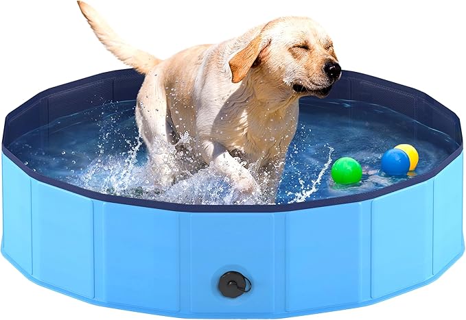 Niubya Portable Dog Pool, Foldable Pet Swimming Tub, Anti-Slip Collapsible Pet Bathtub, Hard Plastic Bath Pool for Pets Dogs and Cats, 40 x 12 in