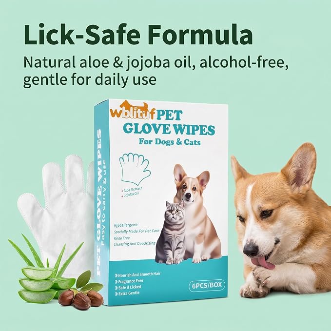 Pet Cleaning Glove Wipes, 6 Count