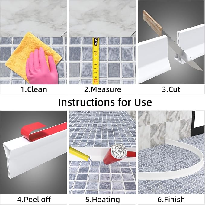 3" High Shower Threshold Water Dam 67 IN Collapsible Shower Water Splash Guard for Curbless Shower Threshold Barrier Water Stopper for Wet and Dry Separation Bathroom and Kitchen (White)