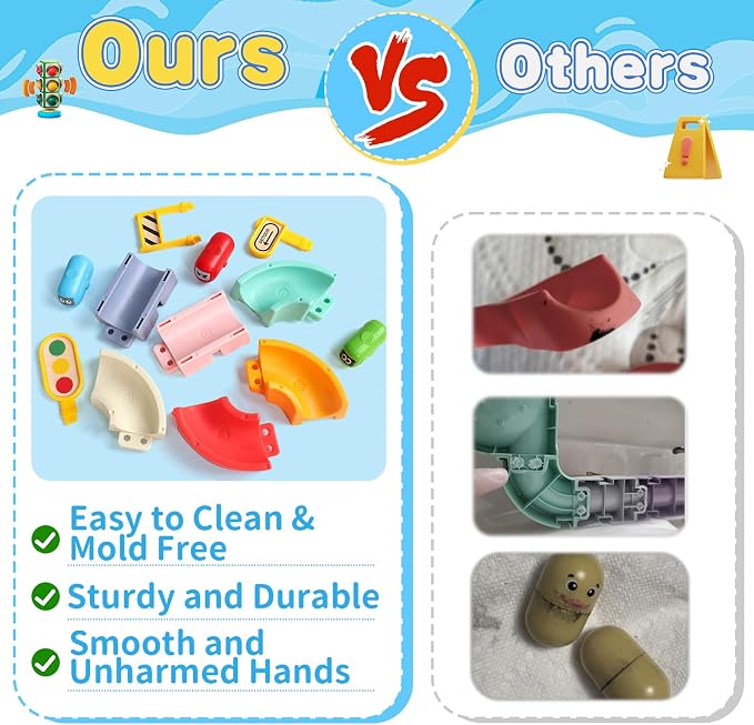 Fajiabao Bath Toys for Kids Ages 4-8 3-5 Fun DIY Bathtub Toys for Toddler | 38 PCS Modular Track with Magnetic Cars Easy-Assemble Slide for 3+ Year Old Boys Girls Gifts with Strong Suction Cups