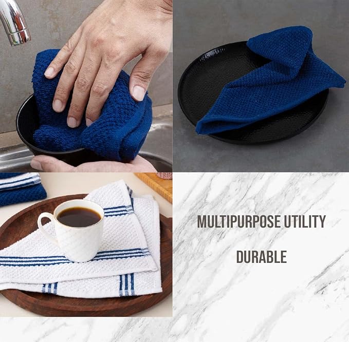 LANE LINEN Tea Towels - 16 Pc Set with Silicone Oven Mitts and Pot Holders, Cotton Kitchen Towels, Absorbent Dish and Hand Towels - Indigo