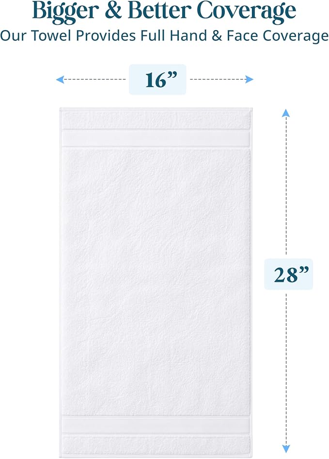 White Hand Towels for Bathroom - Pack of 4 (16"x28") 100% Cotton Hand & Face Towels - Soft, Durable, Quick Dry & Highly Absorbent, Fingertip Towel for Bathroom - Great for Gym, Salon, Spa & Family Use
