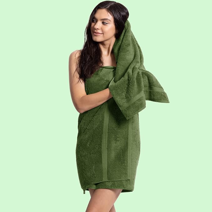 Chakir Turkish Linens 6 Piece Towel Set, 100% Cotton Turkish Towels for Bathroom, Luxury Soft Absorbent Bath Towel Set with 2 Bath Towels 2 Hand Towels 2 Washcloths, Moss