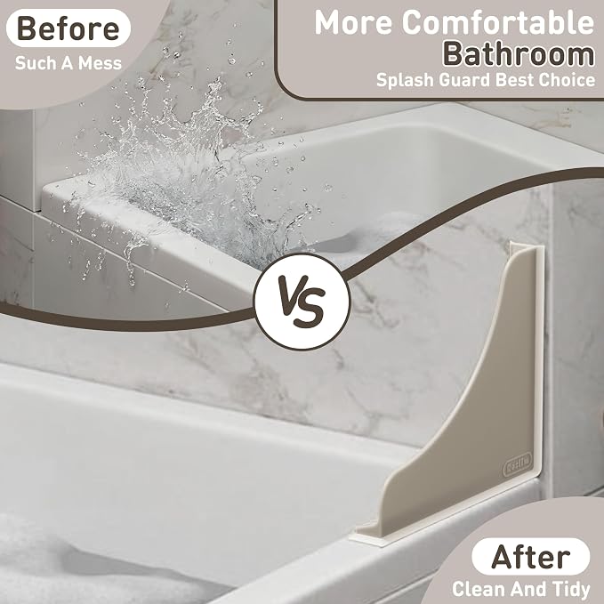 Roslim No-Adhesive Silicone Shower Corner Splash Guard, Reusable Suction Cup Water Blocker for Walk-in Showers & Bathtubs, Leak-Proof Seal Keeps Floor Dry, 2-Pack, Taupe（Small）