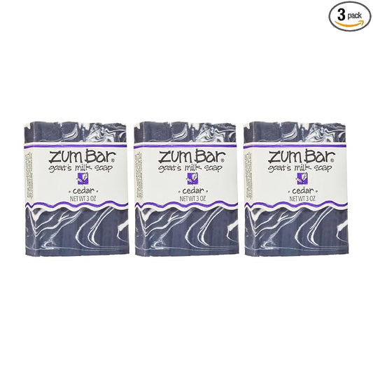 Zum Indigo Wild Goat's Milk Soap Bar - Bar Soap for Hands & Body Made with Essential Oils - 3 oz - Cedar (3 Pack)