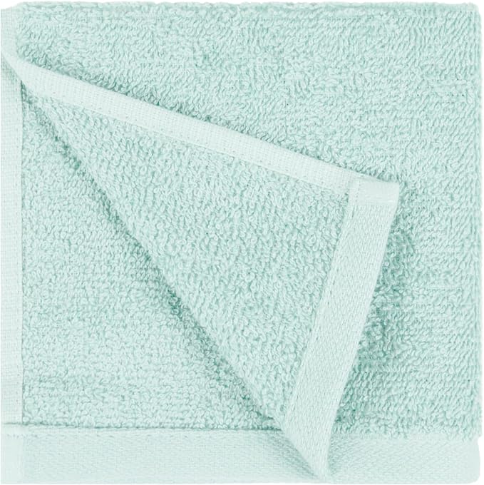 Amazon Basics Highly Absorbent 100% Cotton Washcloths for Bathroom, Fast Drying, Machine Washable, 12 x 12 inches, Ice Blue, 24-Pack