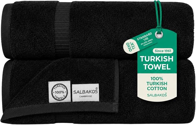 SALBAKOS 2-Piece 100% Turkish Cotton Extra Large Bath Towel 35x70 inch | Premium Hotel Quality Bath Sheet Towels | Thick, Soft, Absorbent, Oversized Bath & Beach Towels (Black, 2 Bath Sheets)