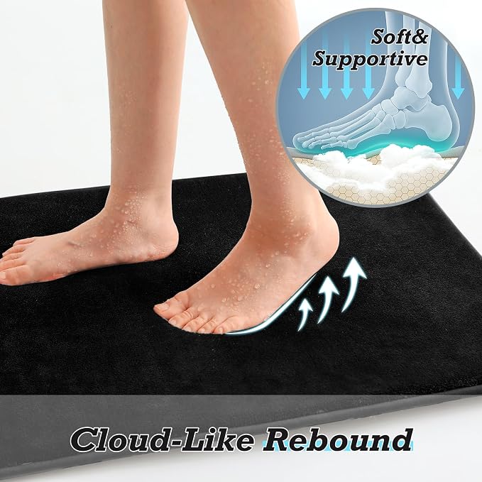 HUXMEYSON Bathroom Rugs Sets 2 Piece, Non-Slip & Quick Dry Bath Mat Set, Ultra Soft Velvet Bath Rugs for Bathroom, Toilet and Shower Floor, Black