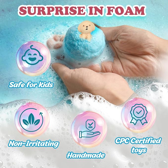 Bath Bombs for Kids with Surprise Toys Inside, 12 Pack Kids Bath Bombs with Puppy Dolls & Dog Pretend Playset, Easter Birthday Gifts for Girls Boys, Handmade Bubble Bath Fizzies Ball Gift Set