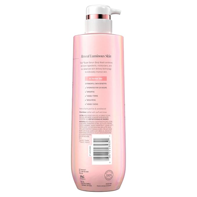 Olay Super Serum Body Wash for Normal Skin, 24hr Long Lasting Rich Hydration, 5+ Ingredient Complex for Bright, Even, Firm, & Luminous Skin, with Collagen Peptide, BHA, Vitamin C, 20 fl oz