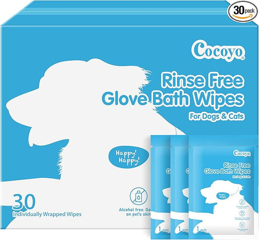 COCOYO Disposable Grooming Glove Wipes for Dogs & Cats I Fur Deodorizing I Fresh Moutain Pine Scent I Rinse Free & Bathing Gloves Wipes (30 Individually-Packed Glove Wet Wipes) (30 Individual Pack)