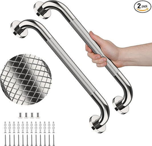 Anti Slip Shower Grab Bar 20 Inch, YuanDe Chrome Stainless Steel Bath Grab Bar, Knurled Bathroom Safety Rail, Shower Handrail Support, Handicap Elderly Balance Assist Handles-1.25" Diameter