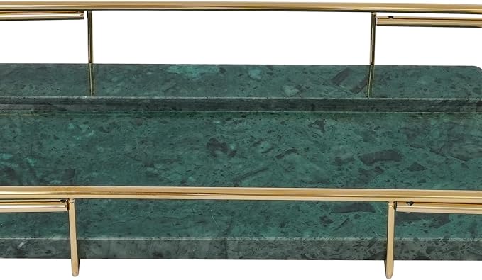 Expandable Bathtub Tray – 26.77" to 35.43" Adjustable Bathtub Caddy | with Natural Marble Board, Raised Guardrails, Tablet/Phone Stand – Home Spa Accessory for Bath, Holds 44 lbs (Gold + Green)