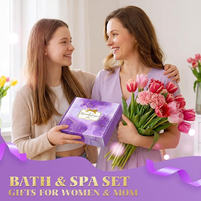 Qivatex Lavender Gift Set for Women, Relaxing Spa Bath Self Care Basket Set | Unique Purple Birthday, Christmas, Mothers Day, Valentines, Holiday Gift, Gift for Her, Mom, Wife, Girlfriend, Sister, Auntie