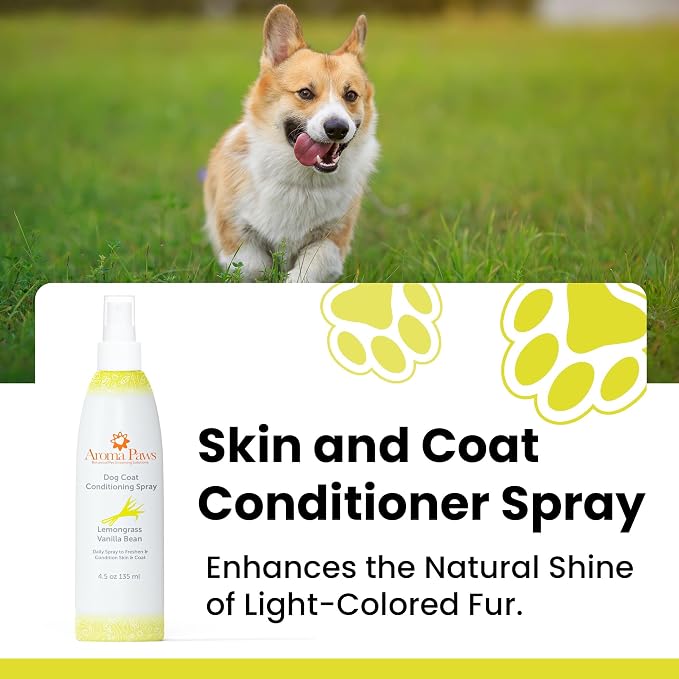 Dog Coat Conditioning Spray - Pet-Friendly Detangler Spray with Natural Essential Oils for Dogs - Daily Dog Spray to Eliminate Odors and Knots - Lemongrass Vanilla Bean - 4.5 oz.