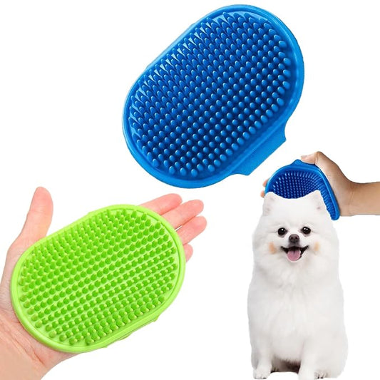Soft Silicone Pet Bath Brushes with Adjustable Handle, 2pcs Dog Grooming Brush, for Wet Dry Long Short Haired Pet Massage & Deshedding Tool ﻿