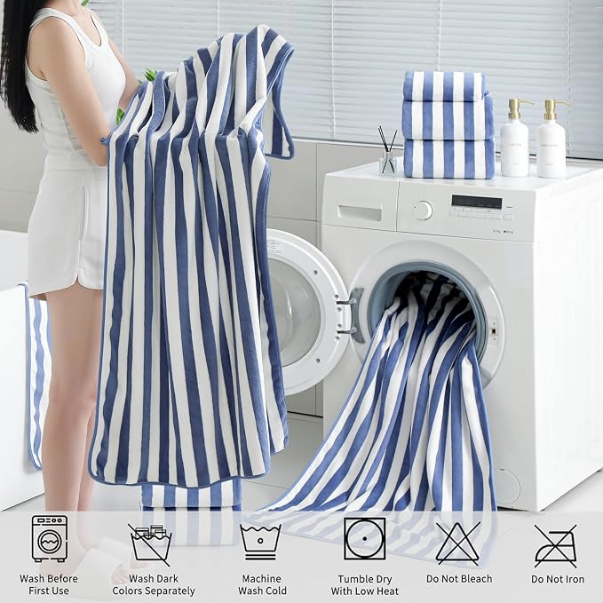 18 Pcs Blue Purple Stripe Bath Towel Set with Hanging Loop-6 Bath Towels,6 Hand Towels,6 Washcloths Soft Family Towels Set Bathroom Towel Highly Absorbent Quick Dry Shower Towel for Beach Chair Hotel
