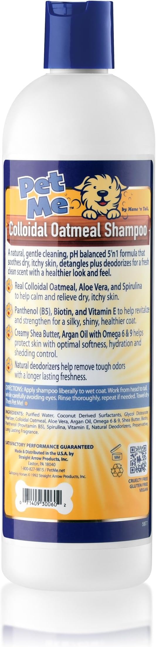 Mane ’n Tail Pet Me Colloidal Oatmeal Pet Shampoo, 5-in-1 Soothing Dog & Pet Shampoo for Dry Itchy Skin, Cleans, Conditions & Deodorizes with Aloe Vera, Shea Butter & Argan Oil 16 fl oz