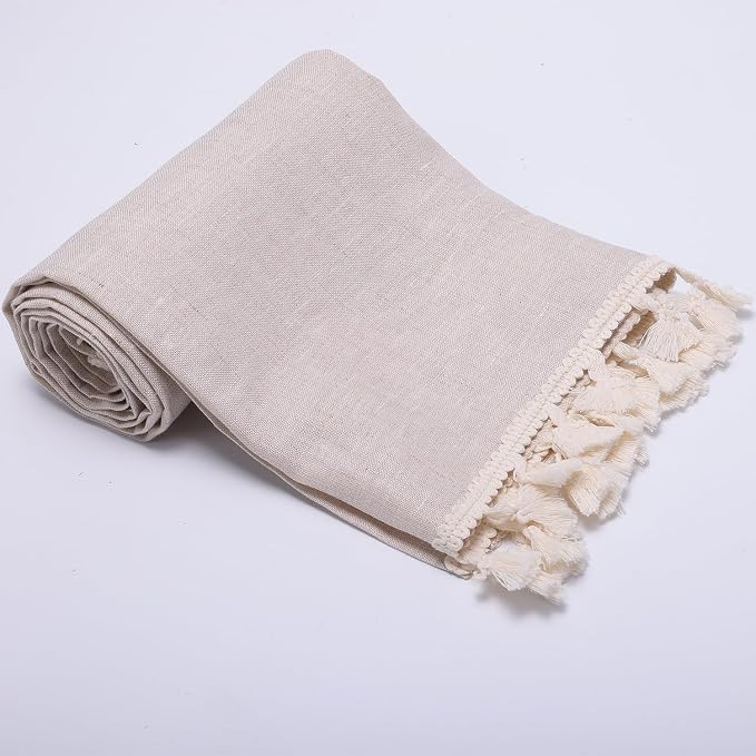 100% Linen Bath Towels, 27.5x52 Inch Large Bath Sheet Towel with Short Edge Tassel, Absorbent Quick Dry Boho Decorative Towels for Bathroom, Soft Lightweight Shower Towels for Women Men