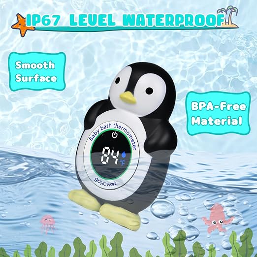 Baby Bath Thermometer, Floating Penguin Toy - Baby Bathing Safety Monitor | Cold and Warm Dual Zone Color Code, Real-time Water Temperature Sensor, Detachable Floating Toy, Special Supply for Maternal