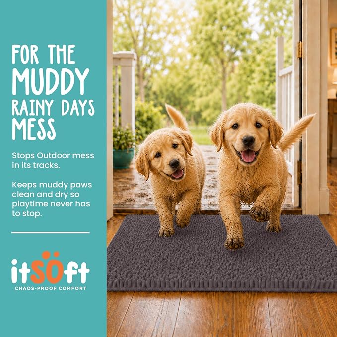 Dog Rugs for Muddy Paws 34x21 | Cleaner Mud Free Floors | Muddy Dogs Mats for Indoor, Dog Mat for Muddy Paws Door Mat Washable, Absorbent Chenille Mud Rug Paw Matt w/ Non Slip Backing, Chocolate Brown